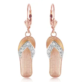 0.04 Carat 14K Solid Rose Gold Shoes Leverback Earrings Diamond