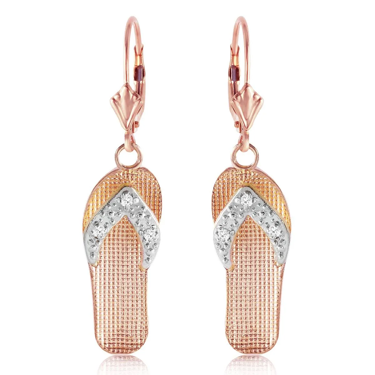 0.04 Carat 14K Solid Rose Gold Shoes Leverback Earrings Diamond