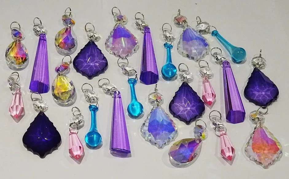 24  Aurora Borealis Deep Pastel AB Chandelier Drops Parts Cut Glass Crystals Beads Droplets