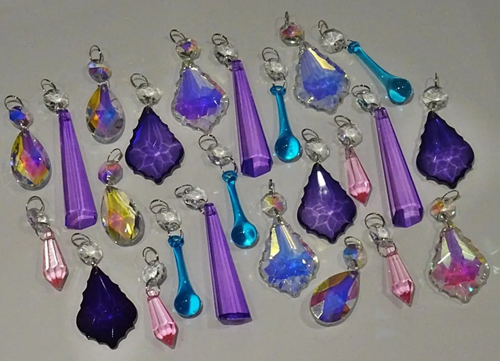 24  Aurora Borealis Deep Pastel AB Chandelier Drops Parts Cut Glass Crystals Beads Droplets