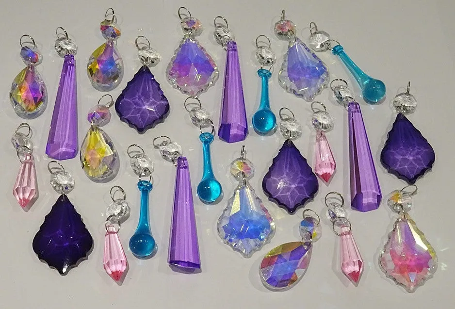 24  Aurora Borealis Deep Pastel AB Chandelier Drops Parts Cut Glass Crystals Beads Droplets