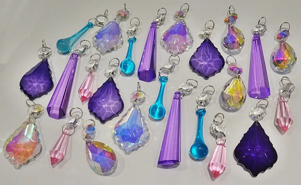 24  Aurora Borealis Deep Pastel AB Chandelier Drops Parts Cut Glass Crystals Beads Droplets