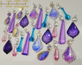 24  Aurora Borealis Deep Pastel AB Chandelier Drops Parts Cut Glass Crystals Beads Droplets