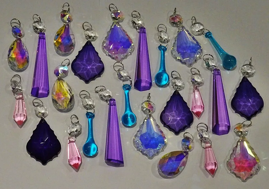 24  Aurora Borealis Deep Pastel AB Chandelier Drops Parts Cut Glass Crystals Beads Droplets