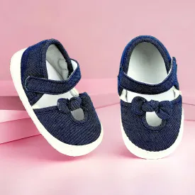 Baby Moo Bow Knot Velcro Strap Denim Ballerina Booties - Blue