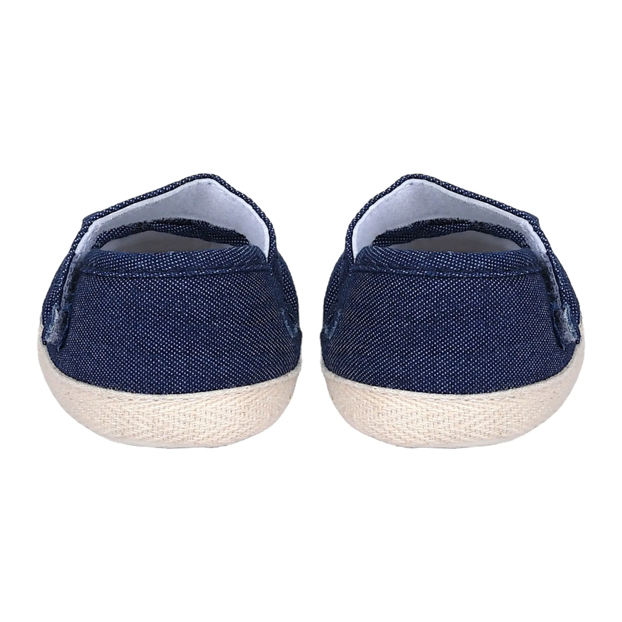 Baby Moo Bow Knot Velcro Strap Denim Ballerina Booties - Blue