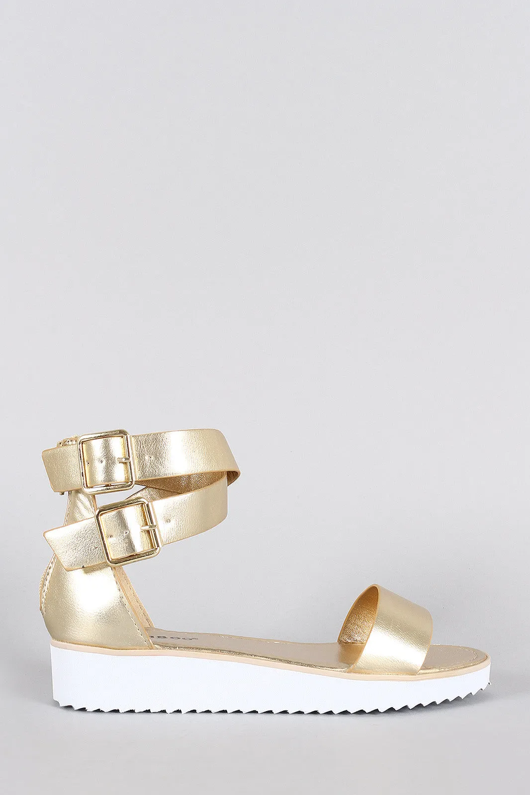 Bamboo Ankle Wrap Metallic Flatform Sandal