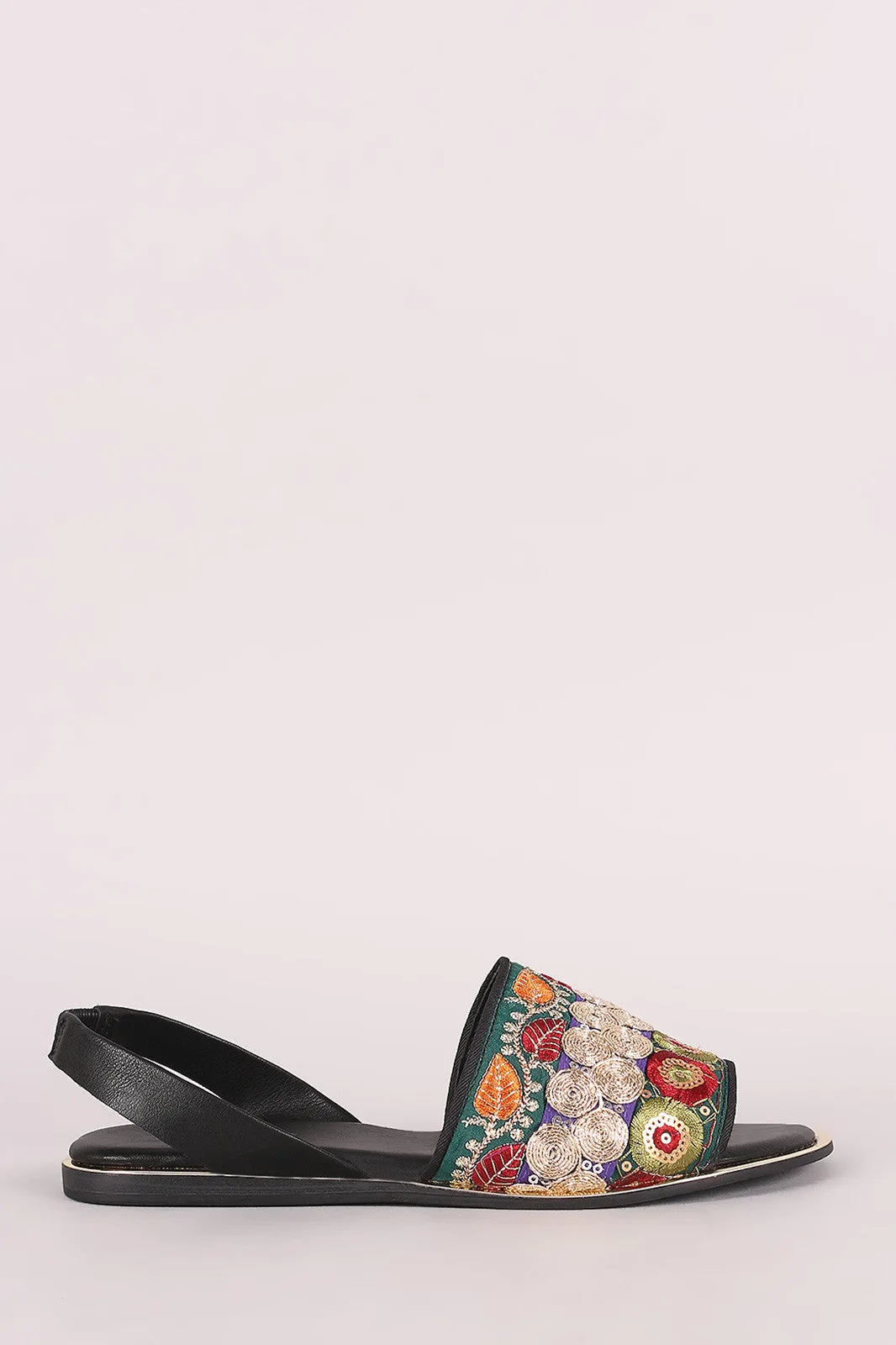 Bamboo Embroidered Sequin Slingback Flat Sandal