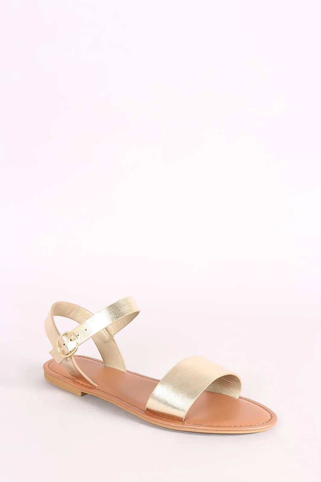 Bamboo One Band Ankle Strap Flat Sandal