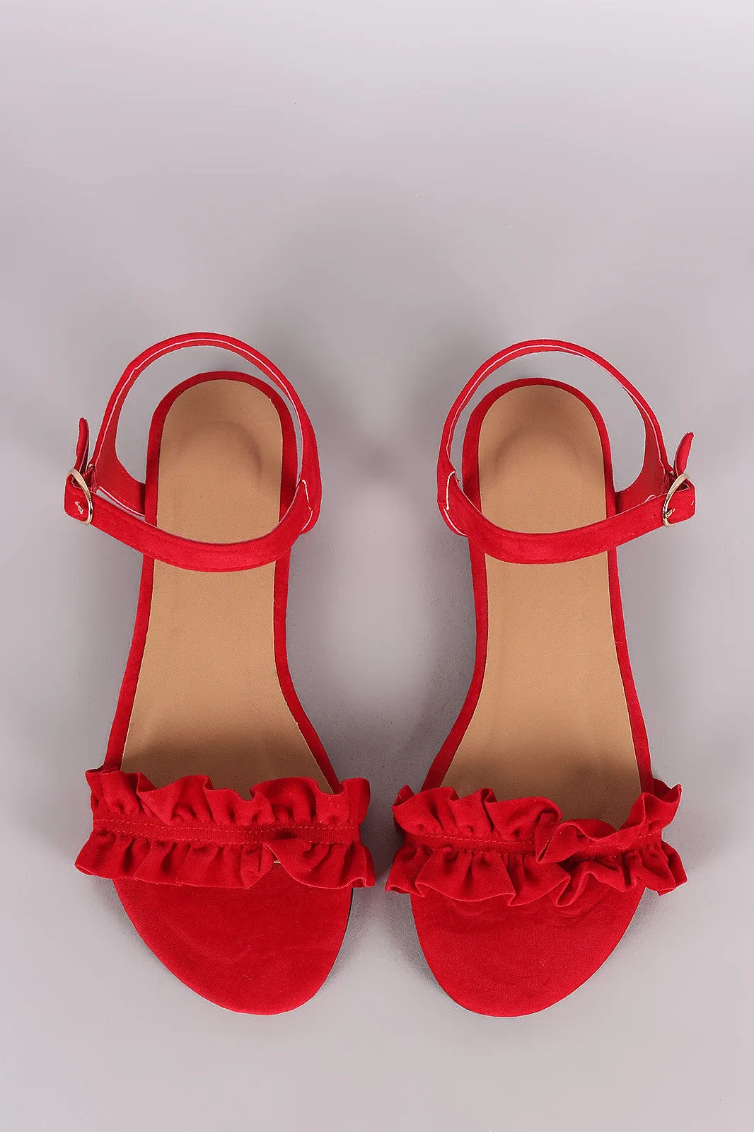 Bamboo Ruffle Ankle Strap Flat Sandal