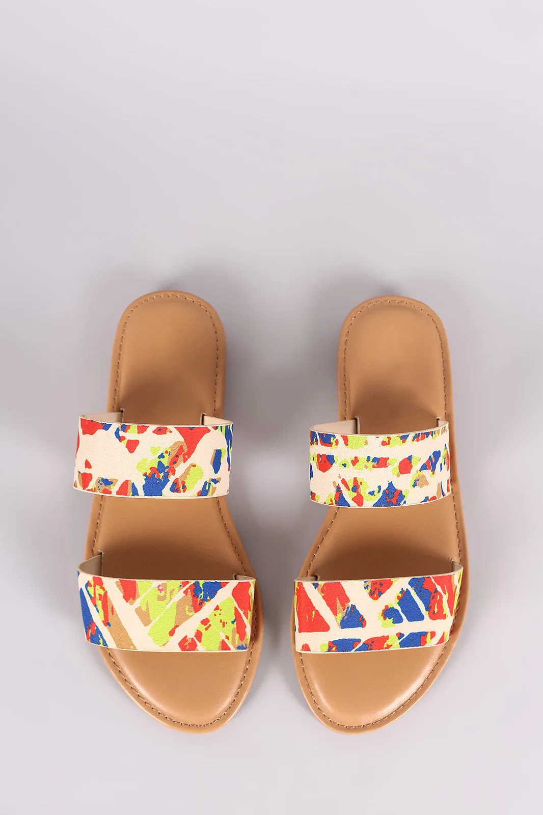 Bamboo Watercolor Double Band Slide Sandal