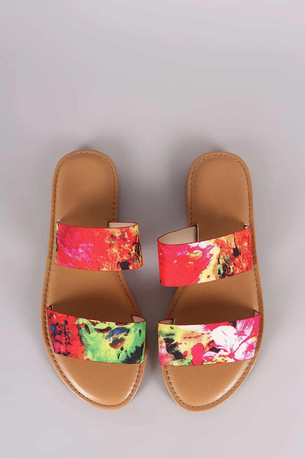 Bamboo Watercolor Double Band Slide Sandal