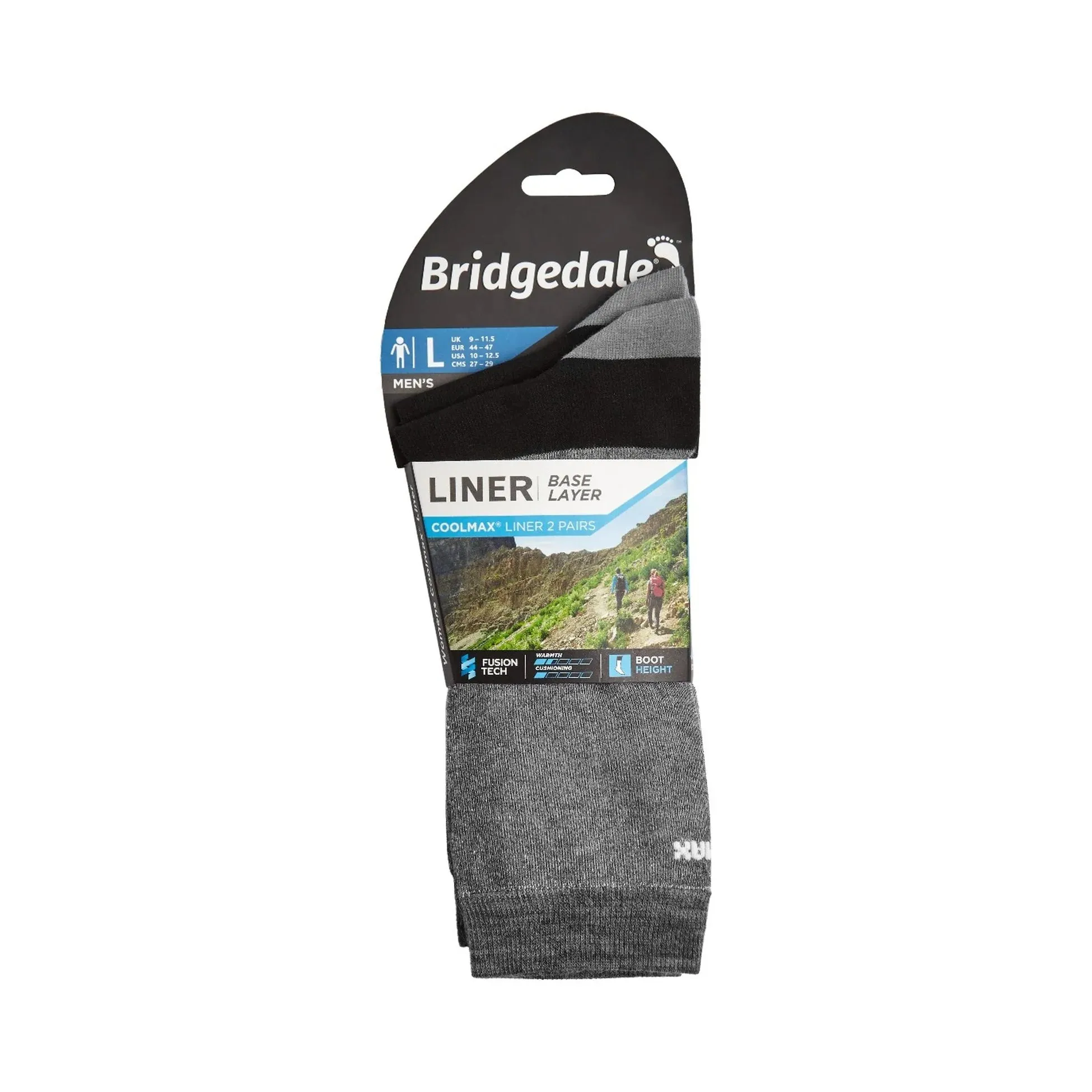 Bridgedale Coolmax Liner Socks 2 Pairs Grey Size 6-8.5