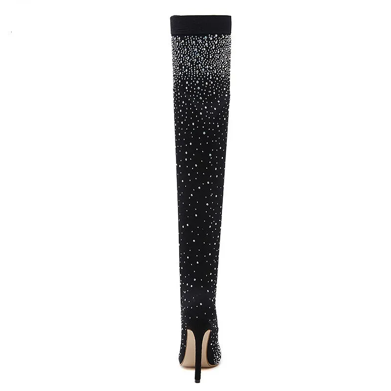 Crystal Stretch Fabric Sock Over-the-Knee Boots