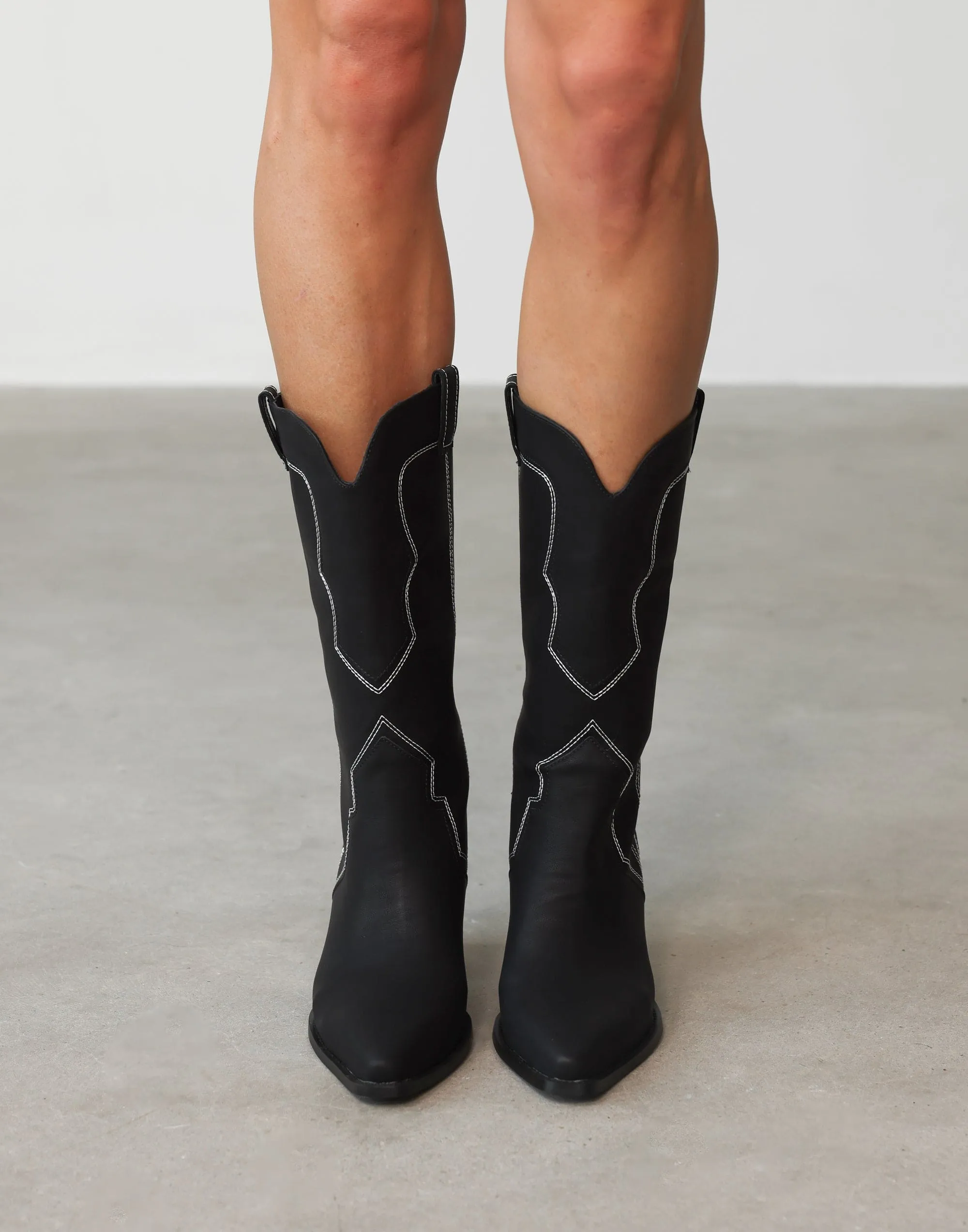 Dariel Cowboy Boots (Black Nubuck) - By Billini