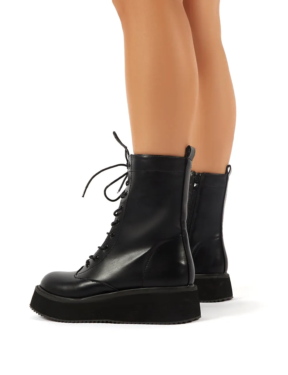 Haven Black Lace Up Chunky Ankle Boots