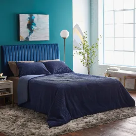 Luxury Corduroy Dark Blue 3-Piece Comforter Set Queen