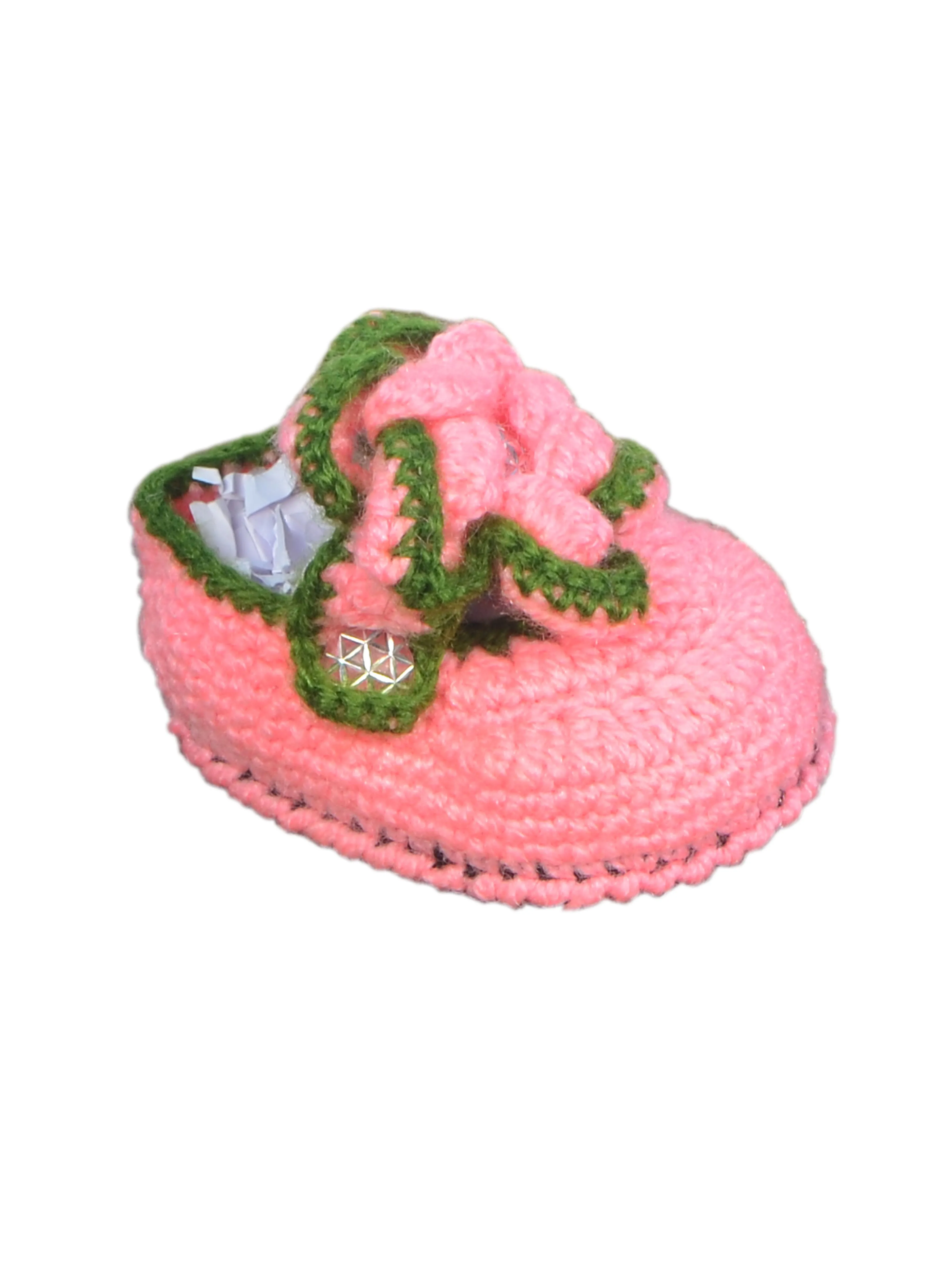 Pink Color Woolen With Beautiful Flower Handmade Baby Booties Size ( 0 - 6 M )