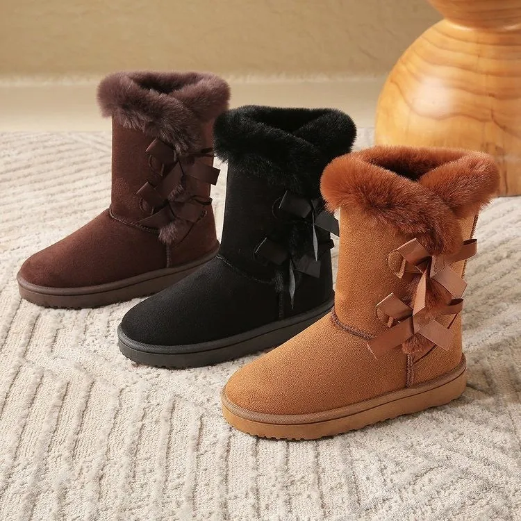 Plus Size Mid-Calf Fashion Bowknot Fleece High Tube Winter Shoes