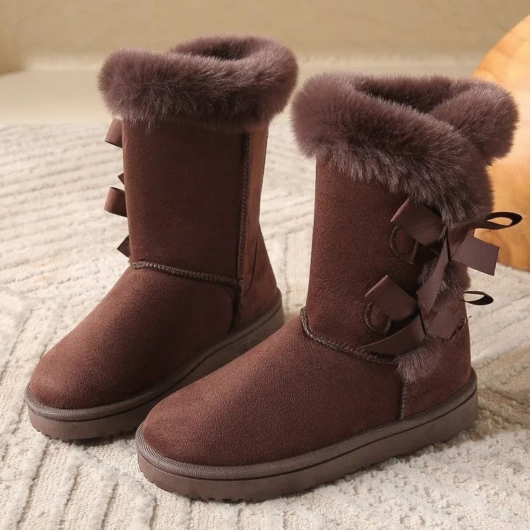 Plus Size Mid-Calf Fashion Bowknot Fleece High Tube Winter Shoes