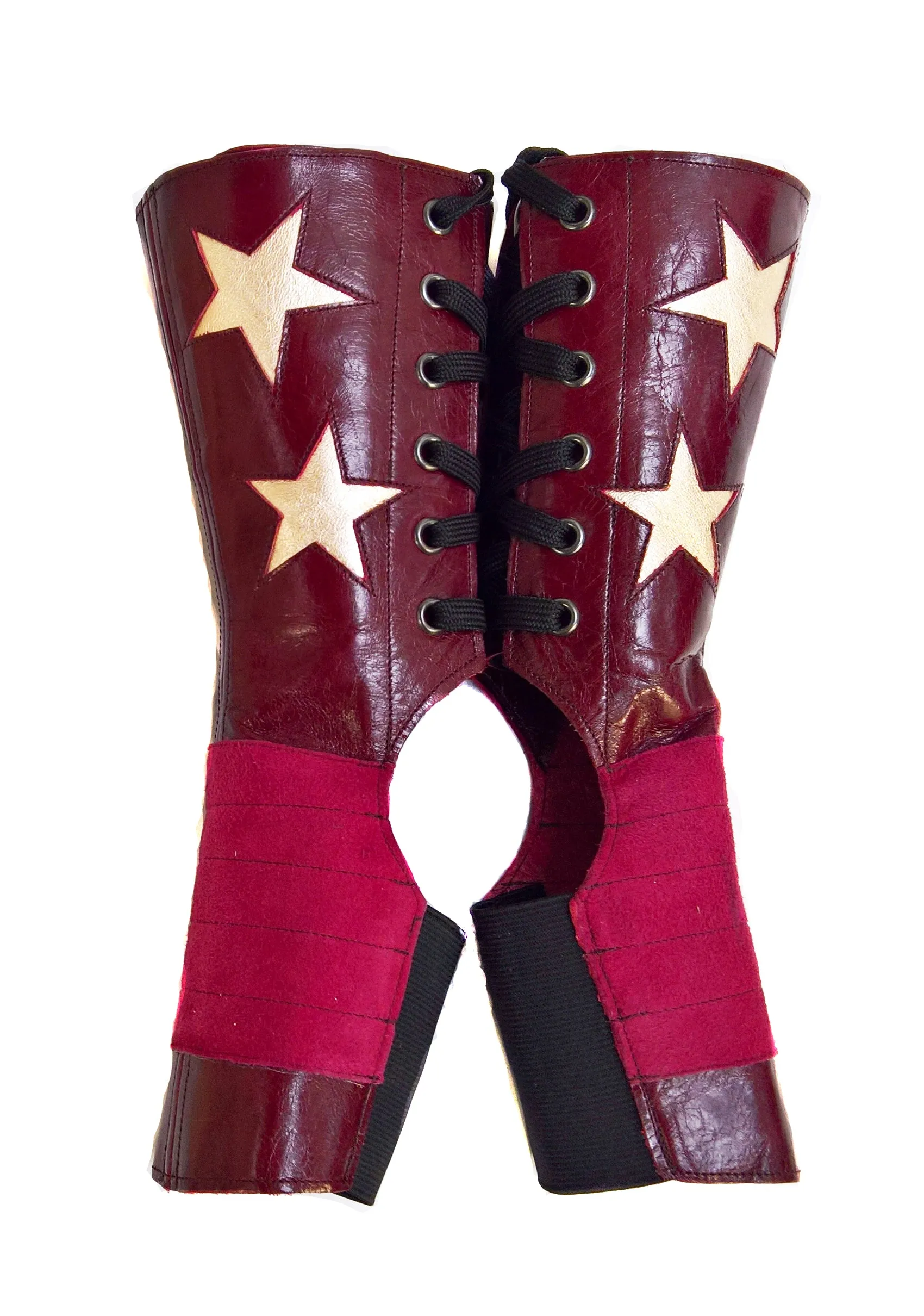 SHORT Burgundy Stardust Aerial boots w/ Gold Stars   Grip Panel