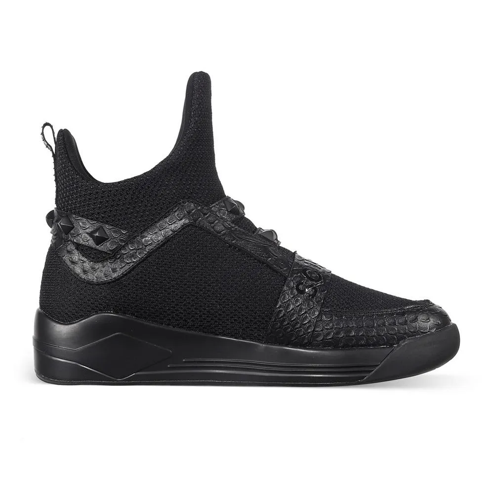 SKYTRACK Mesh Knit High Rivet Leather Black