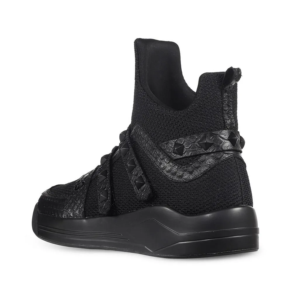 SKYTRACK Mesh Knit High Rivet Leather Black