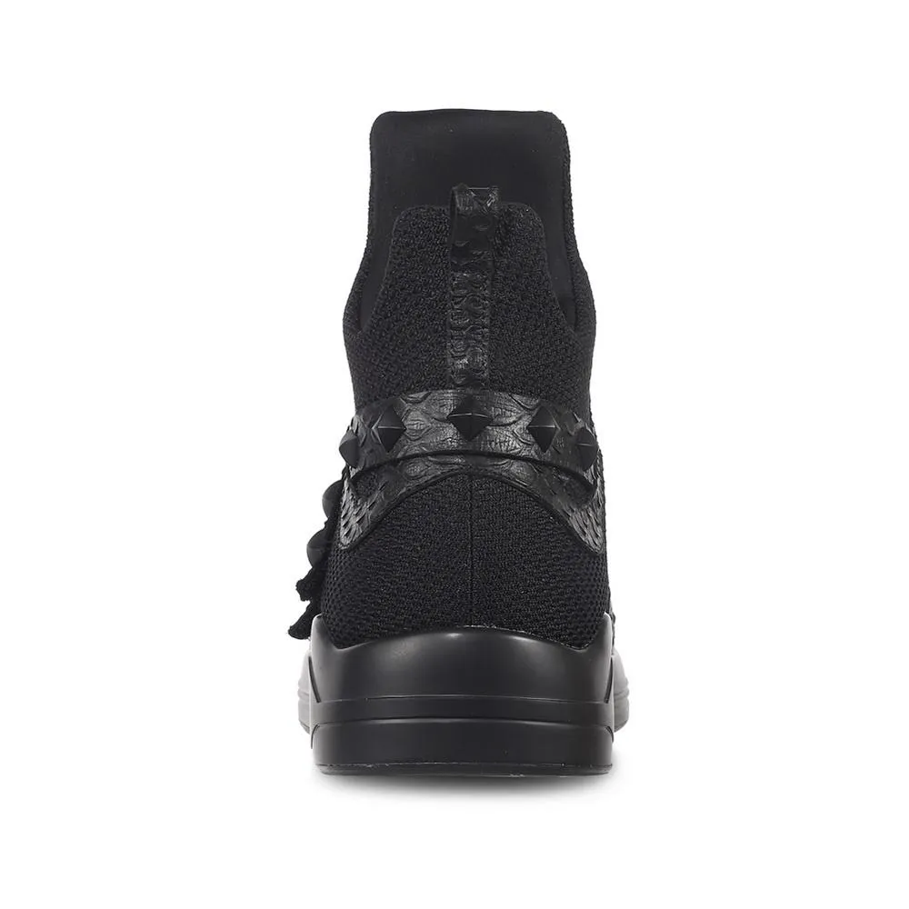 SKYTRACK Mesh Knit High Rivet Leather Black