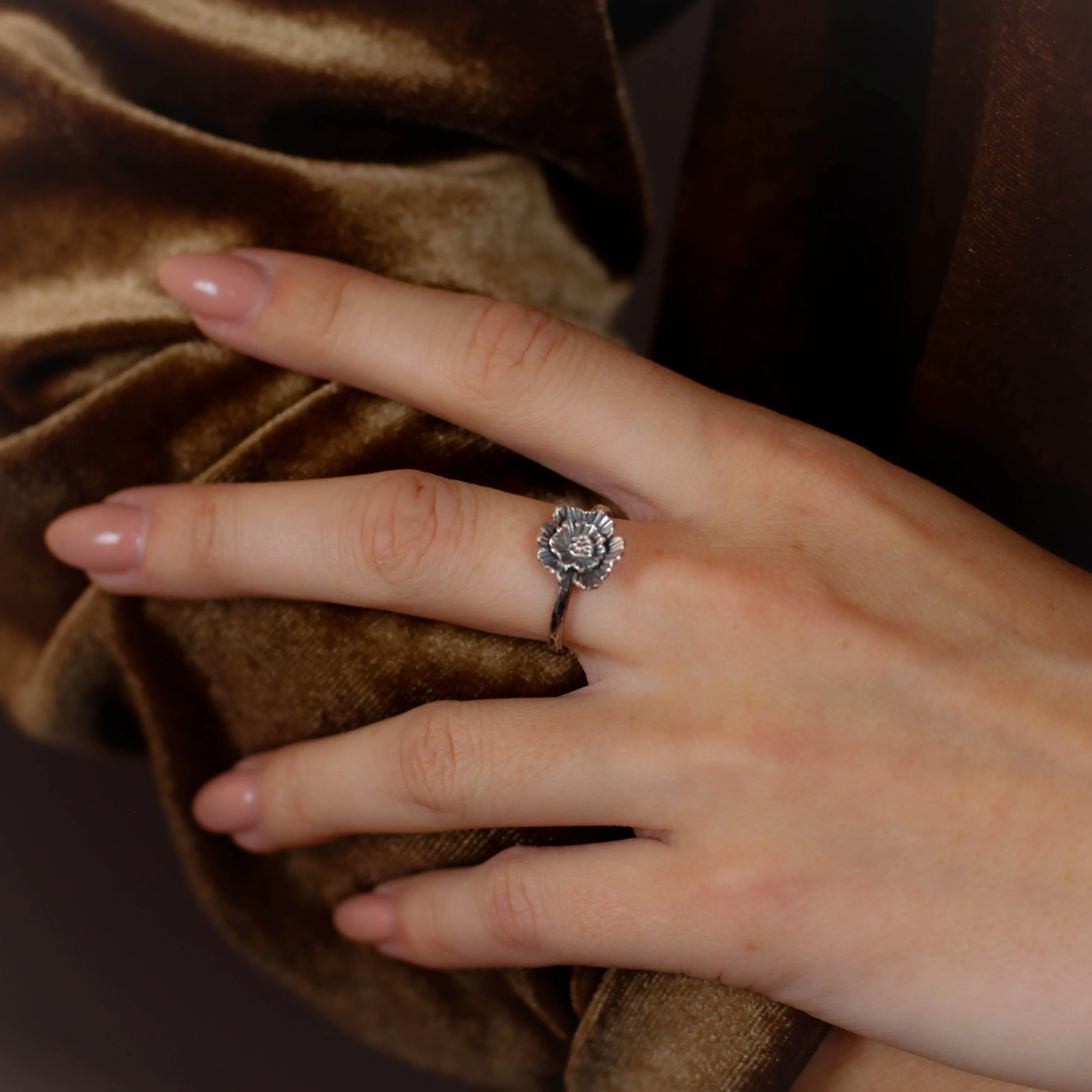 Summer Poppy sterling silver stacking ring