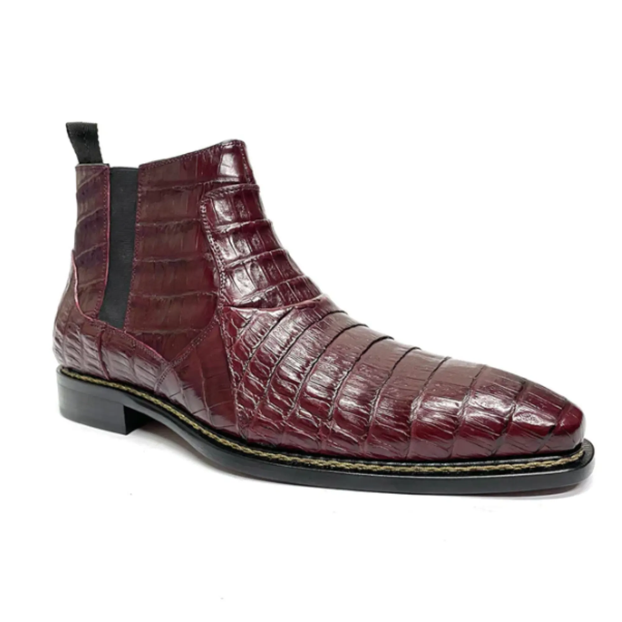 Tailor Made Handmade Bordo Crocodile Print Leather Chelsea Boots