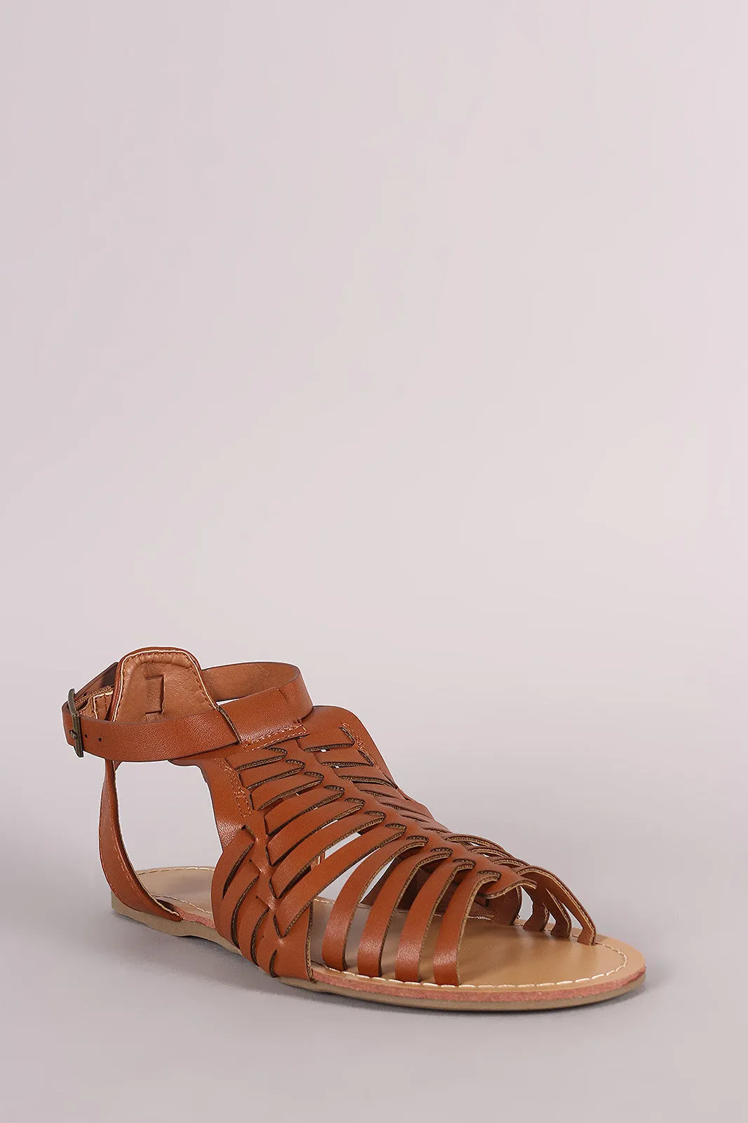 Wild Diva Lounge Woven Ankle Strap Flat Sandal