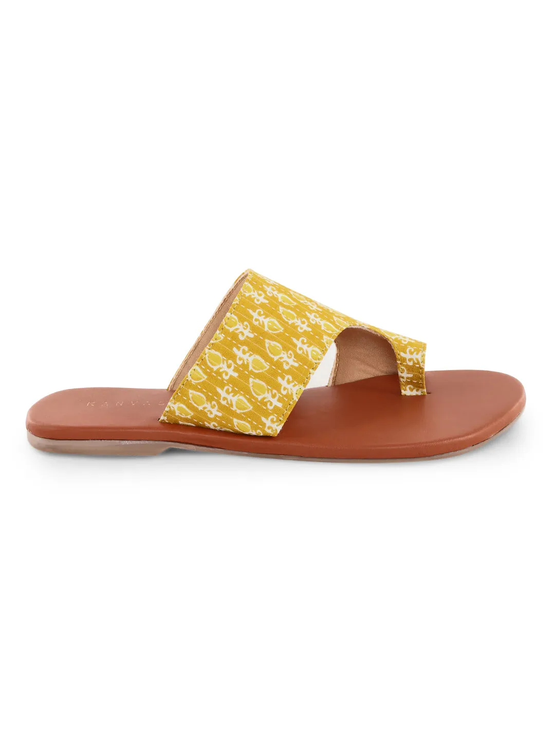 Yellow Block Printed Chappals