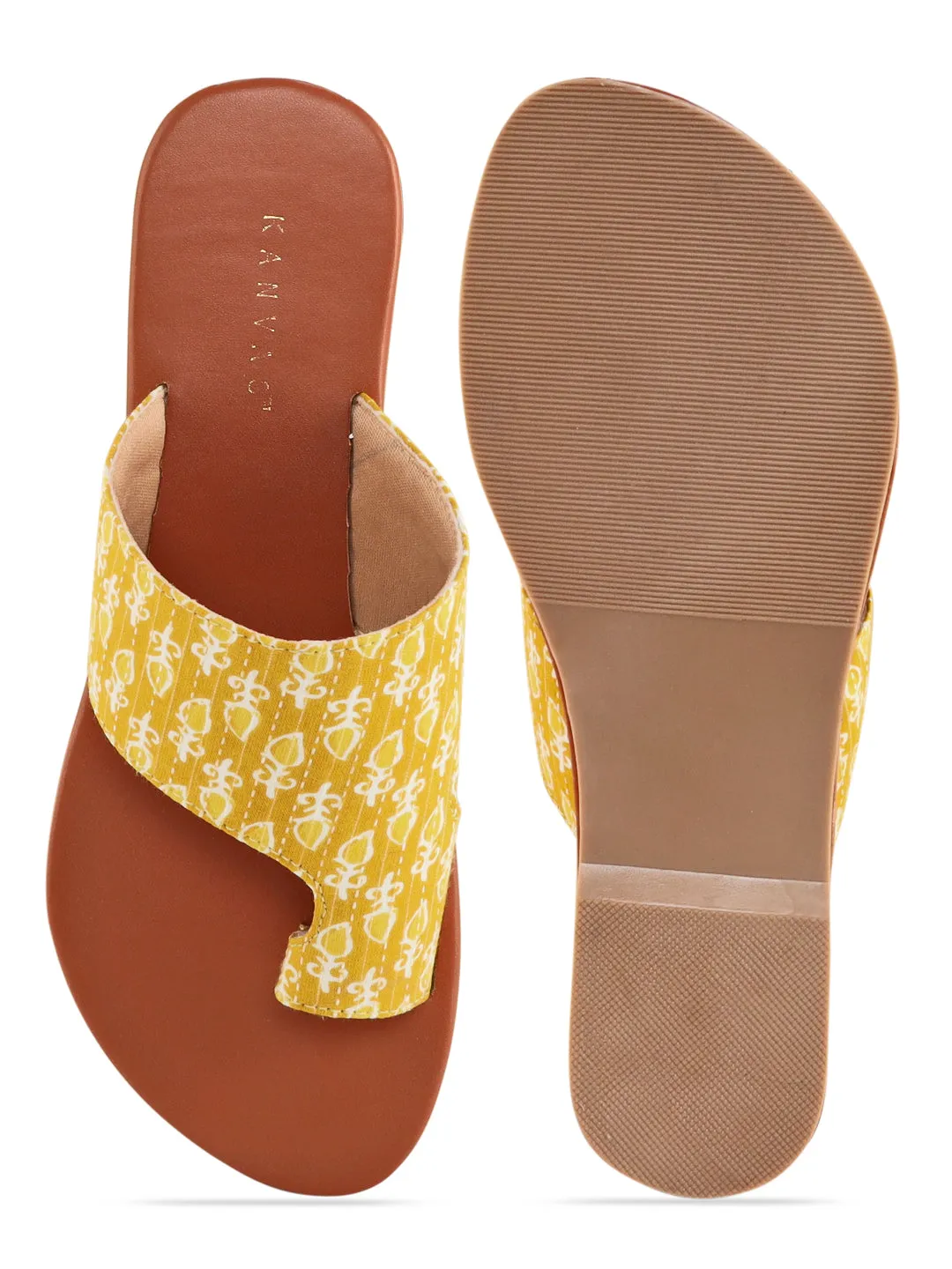 Yellow Block Printed Chappals